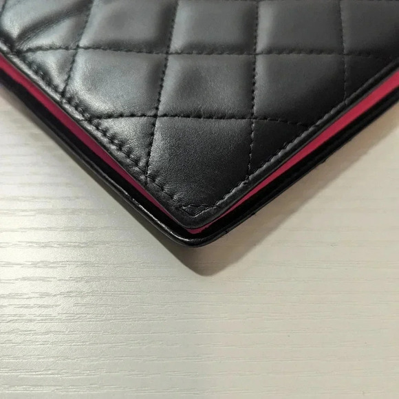 Authentic Chanel Quilted Leather Long Wallet - Black & Pink - Picture 6 of 15